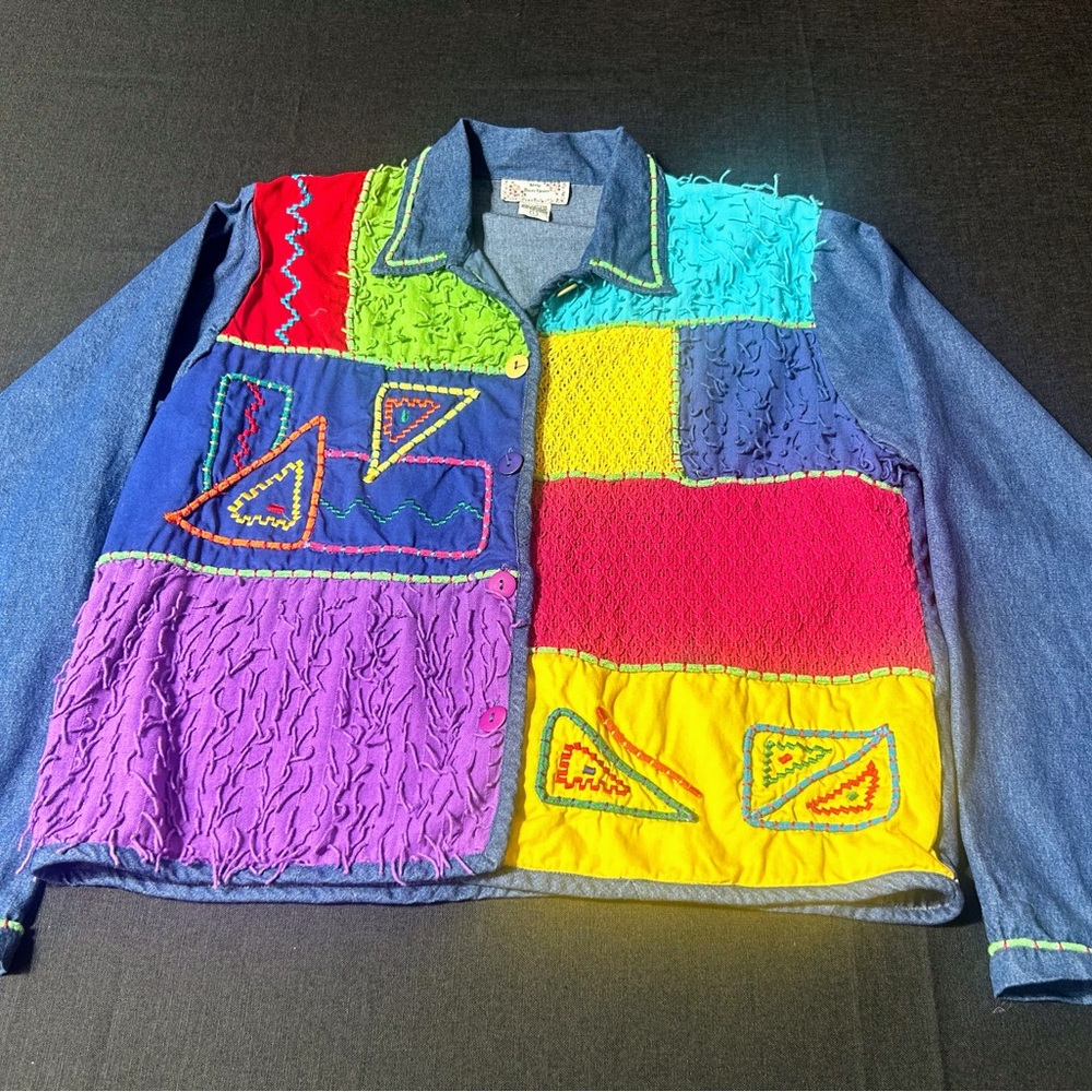 Vintage Colorful Patchwork Denim Jacket